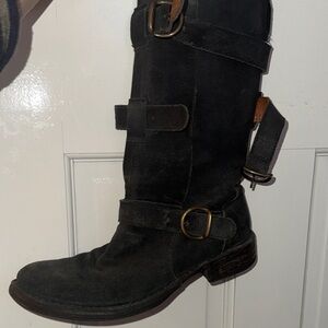 Black Suede Buckle Boots
